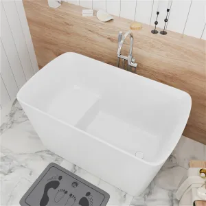 47'' Solid Surface Stone Resin Freestanding Japanese Soaking Bathtub with Built-in Seat