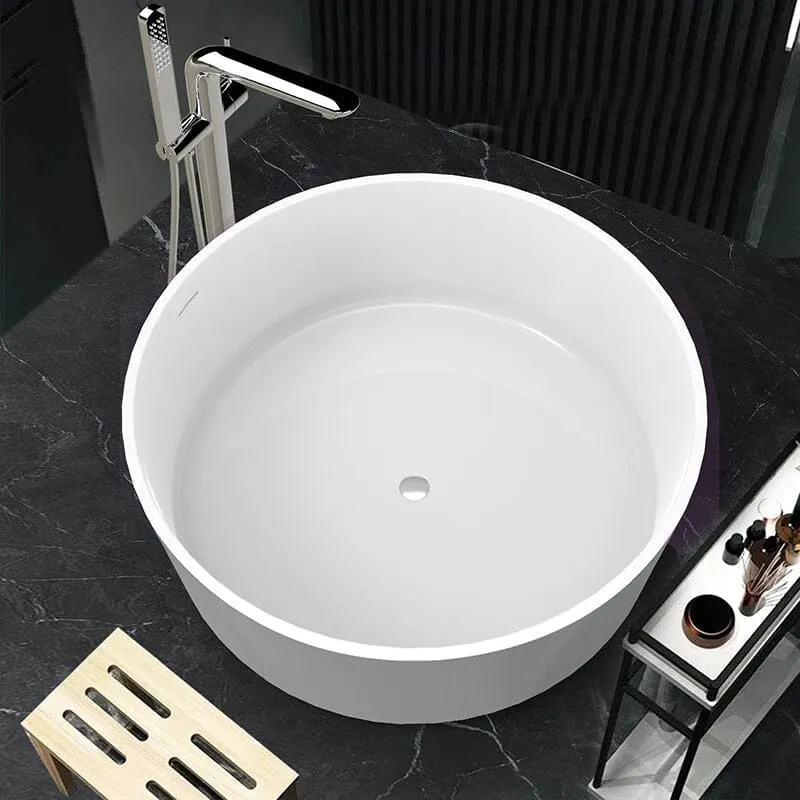 49" Japanese-Style Freestanding Round Soaking Tub in Stone Resin Material