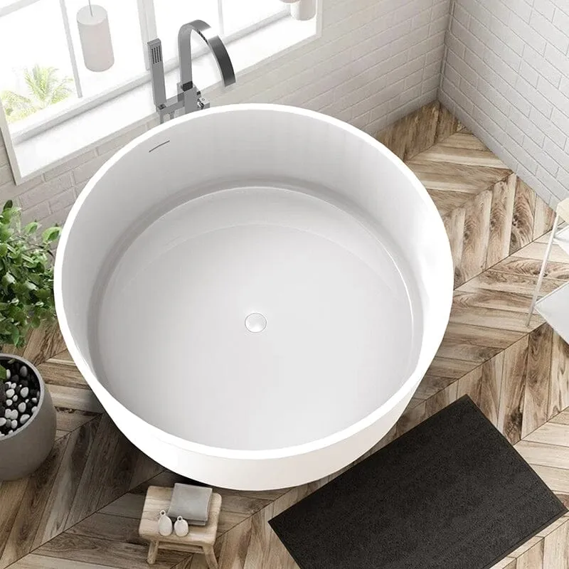 49" Japanese-Style Freestanding Round Soaking Tub in Stone Resin Material