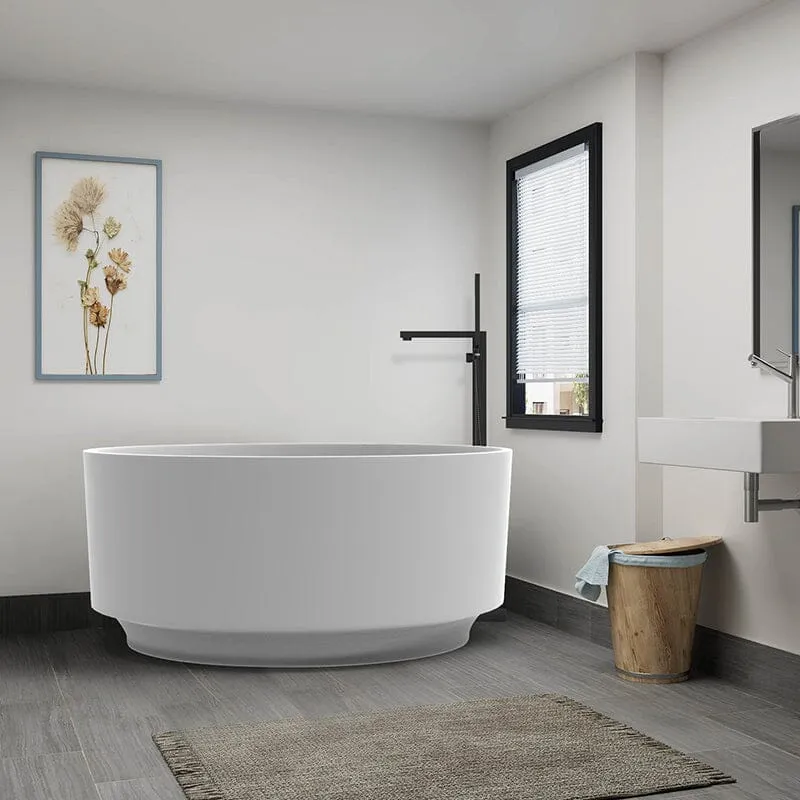 49" Japanese-Style Freestanding Round Soaking Tub in Stone Resin Material