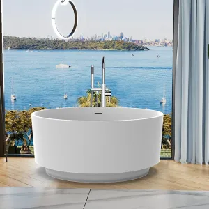 49" Japanese-Style Freestanding Round Soaking Tub in Stone Resin Material