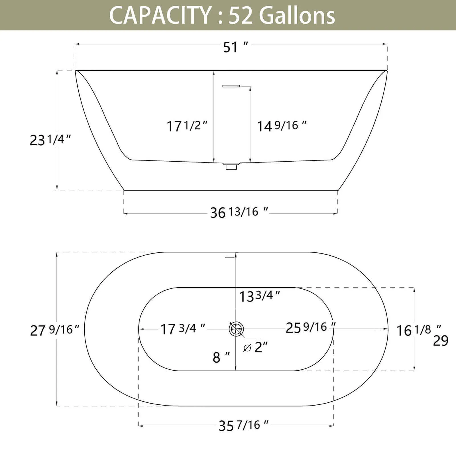 51" Acrylic Freestanding Soaking Tub