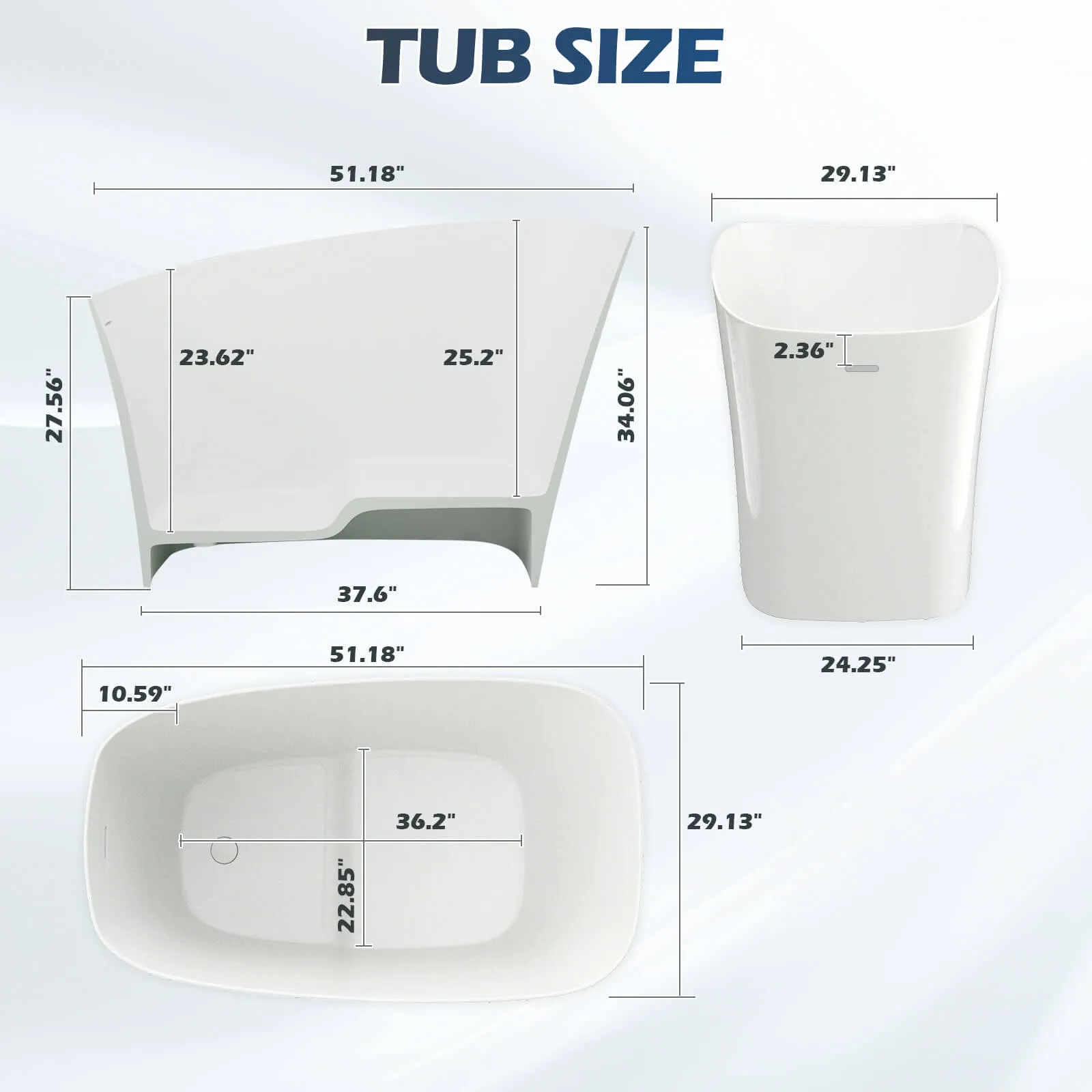 51" Single Slipper Freestanding Japanese Soaking Bathtub Solid Surface Stone Resin Tub with Built-in Seat