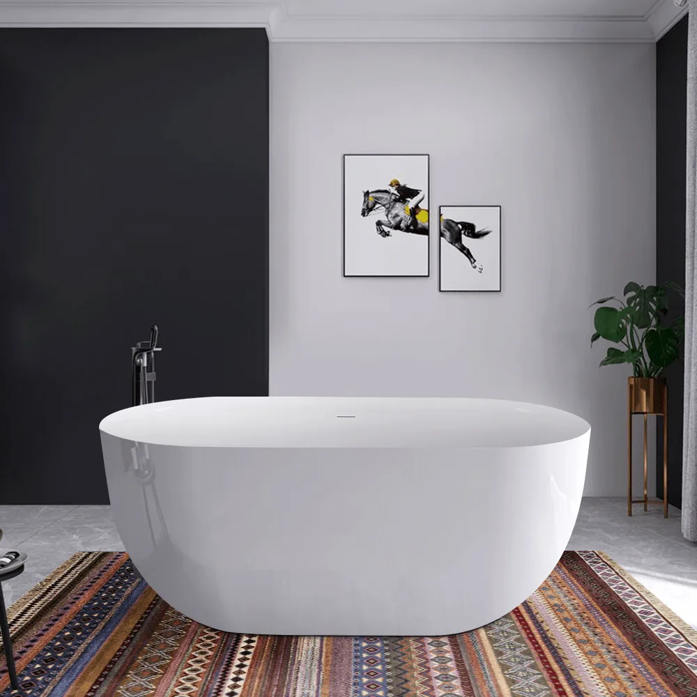 59'' Acrylic Flatbottom Double Ended Oval Freestanding Soaking Bathtub in White