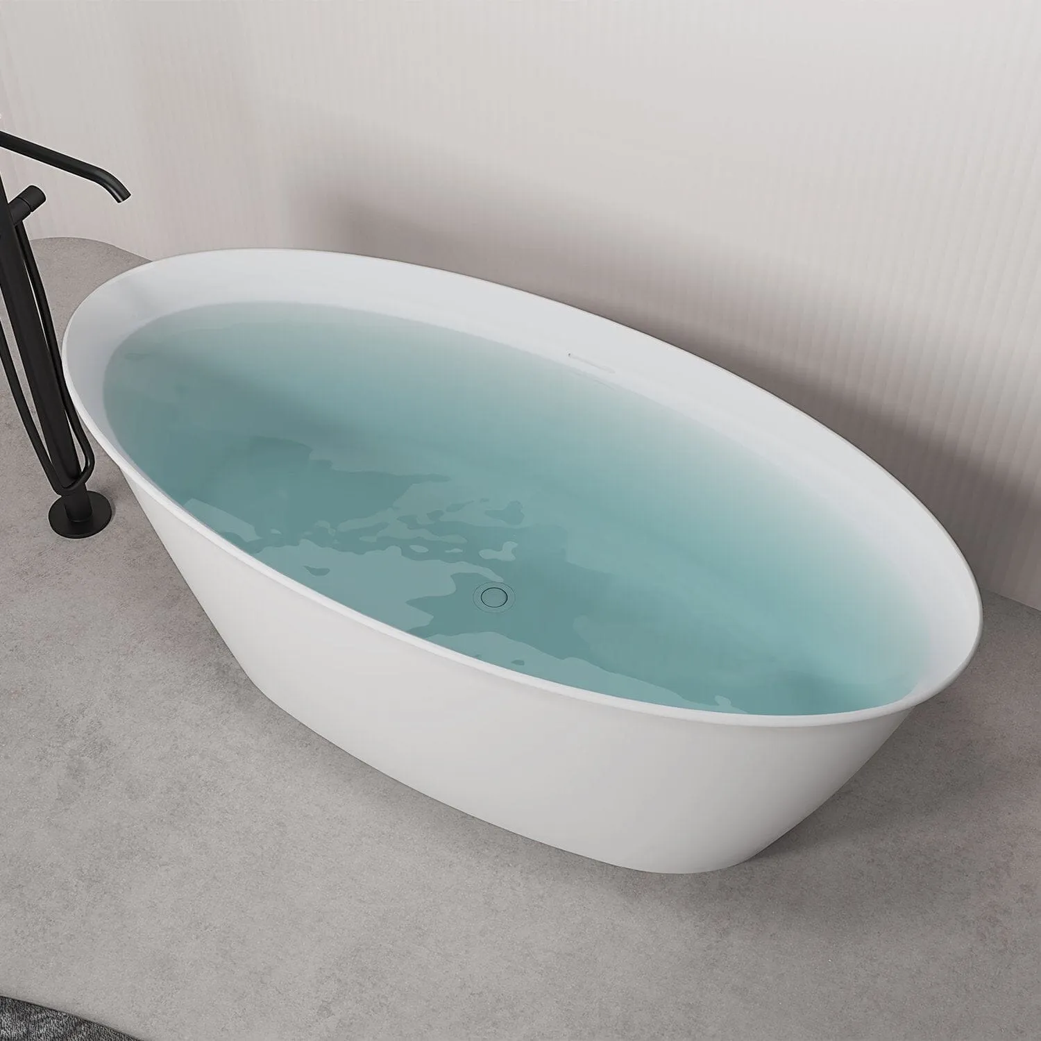 59'' Acrylic Flatbottom Double Slipper Oval Bathtub with Polished Chrome Drain Freestanding Soaking Tub in Glossy White