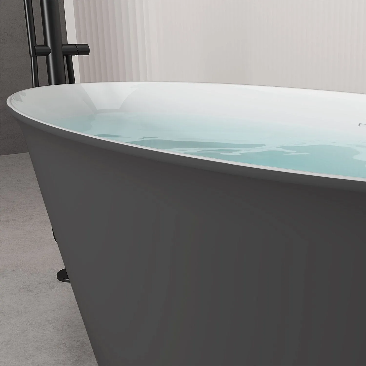 59'' Acrylic Flatbottom Double Slipper Oval Bathtub with Polished Chrome Drain Freestanding Soaking Tub in Gray