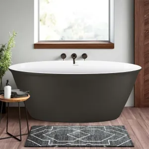 59'' Acrylic Flatbottom Double Slipper Oval Bathtub with Polished Chrome Drain Freestanding Soaking Tub in Gray