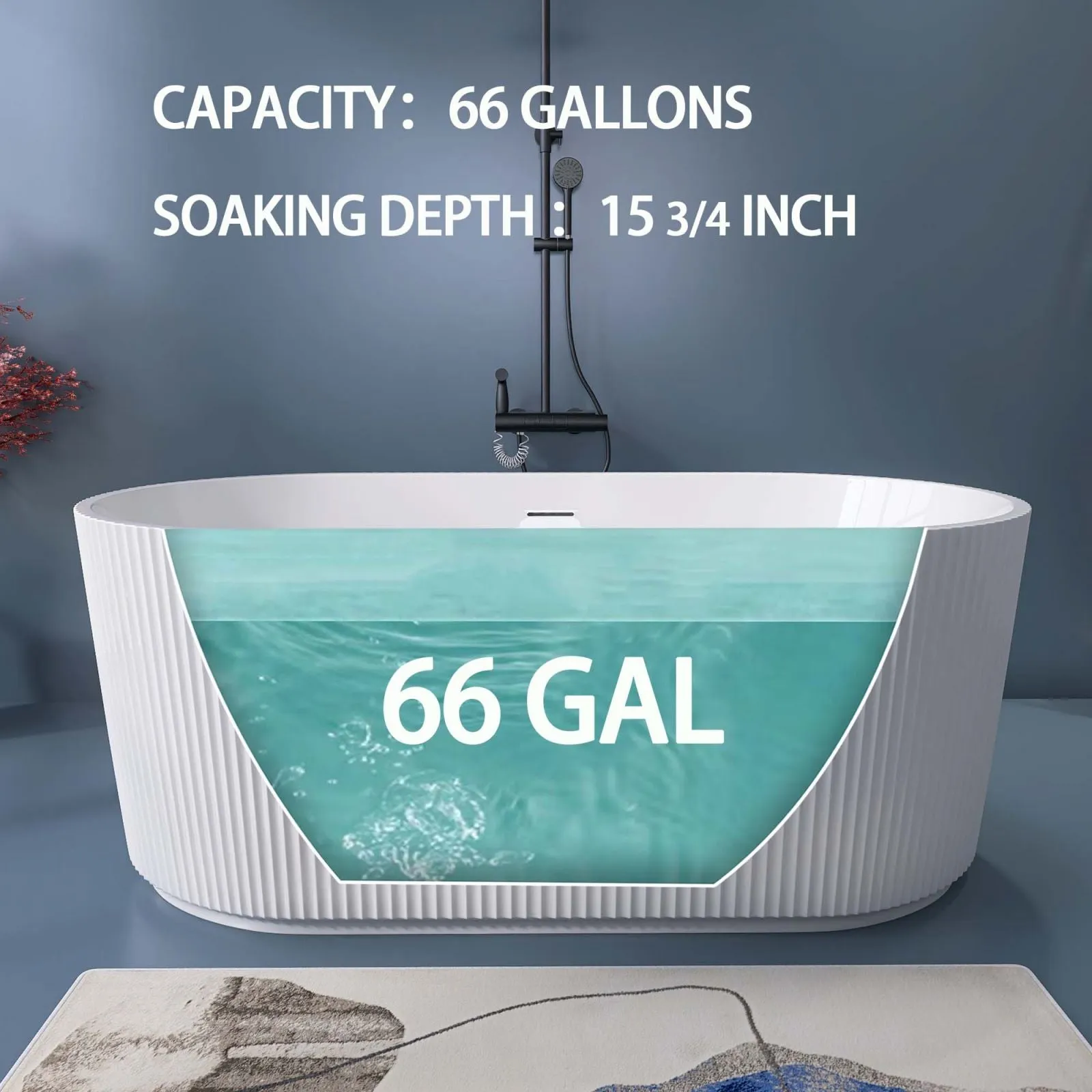 59'' Acrylic Fluted Deep Soaking Bathtub