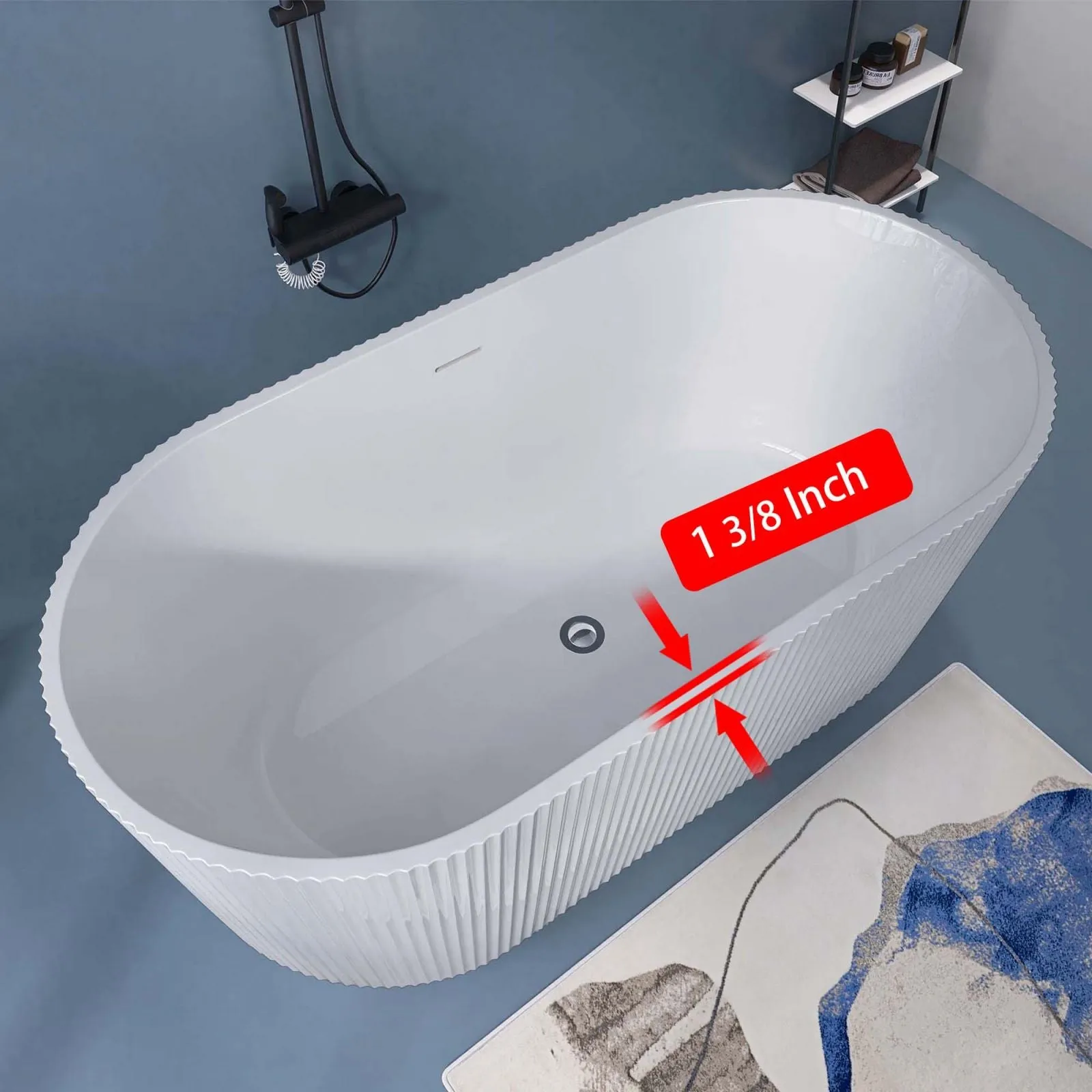 59'' Acrylic Fluted Deep Soaking Bathtub