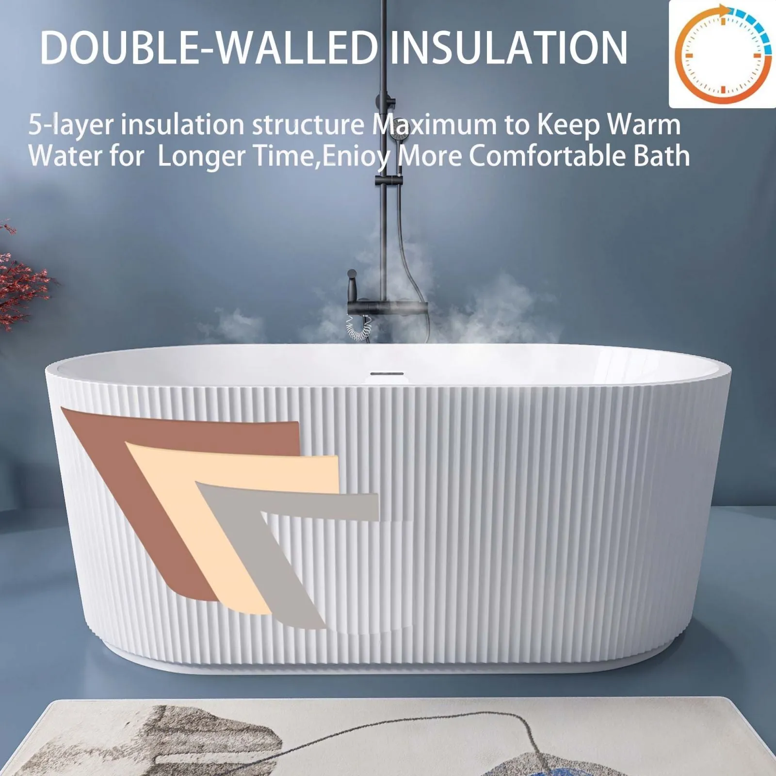 59'' Acrylic Fluted Deep Soaking Bathtub