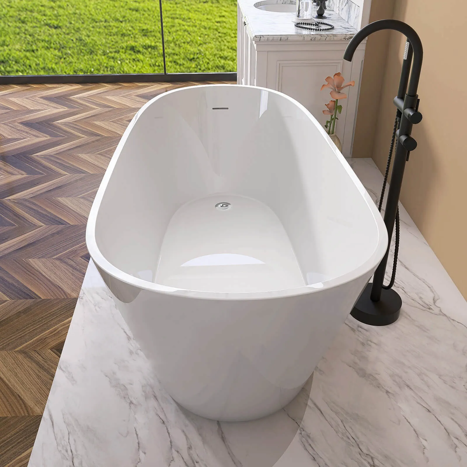 59" Acrylic Single Slipper Tub with Pop-Up Drain