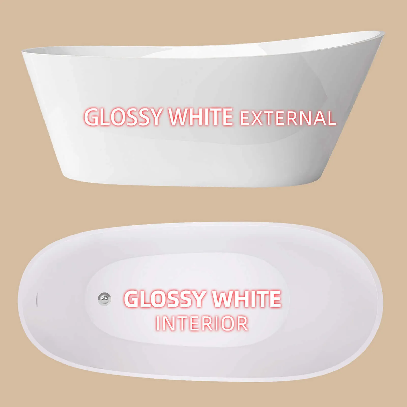 59" Acrylic Single Slipper Tub with Pop-Up Drain