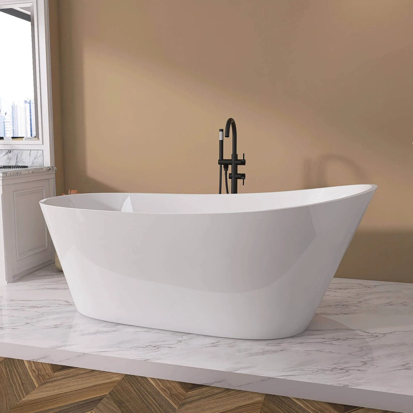 59" Acrylic Single Slipper Tub with Pop-Up Drain