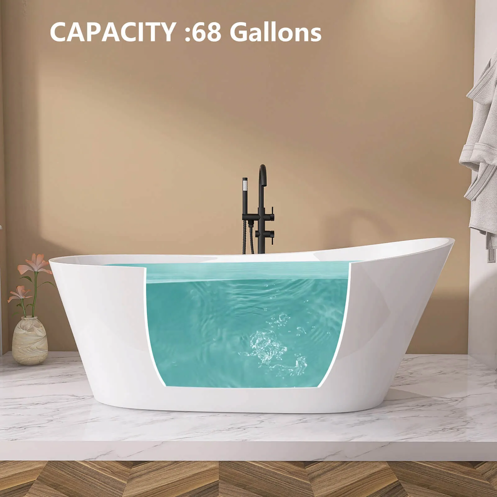 59" Acrylic Single Slipper Tub with Pop-Up Drain