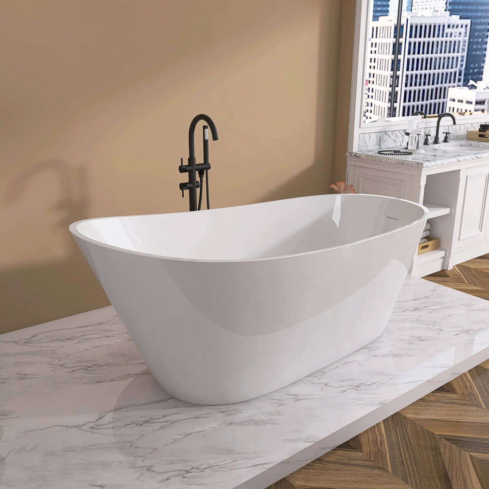 59" Acrylic Single Slipper Tub with Pop-Up Drain