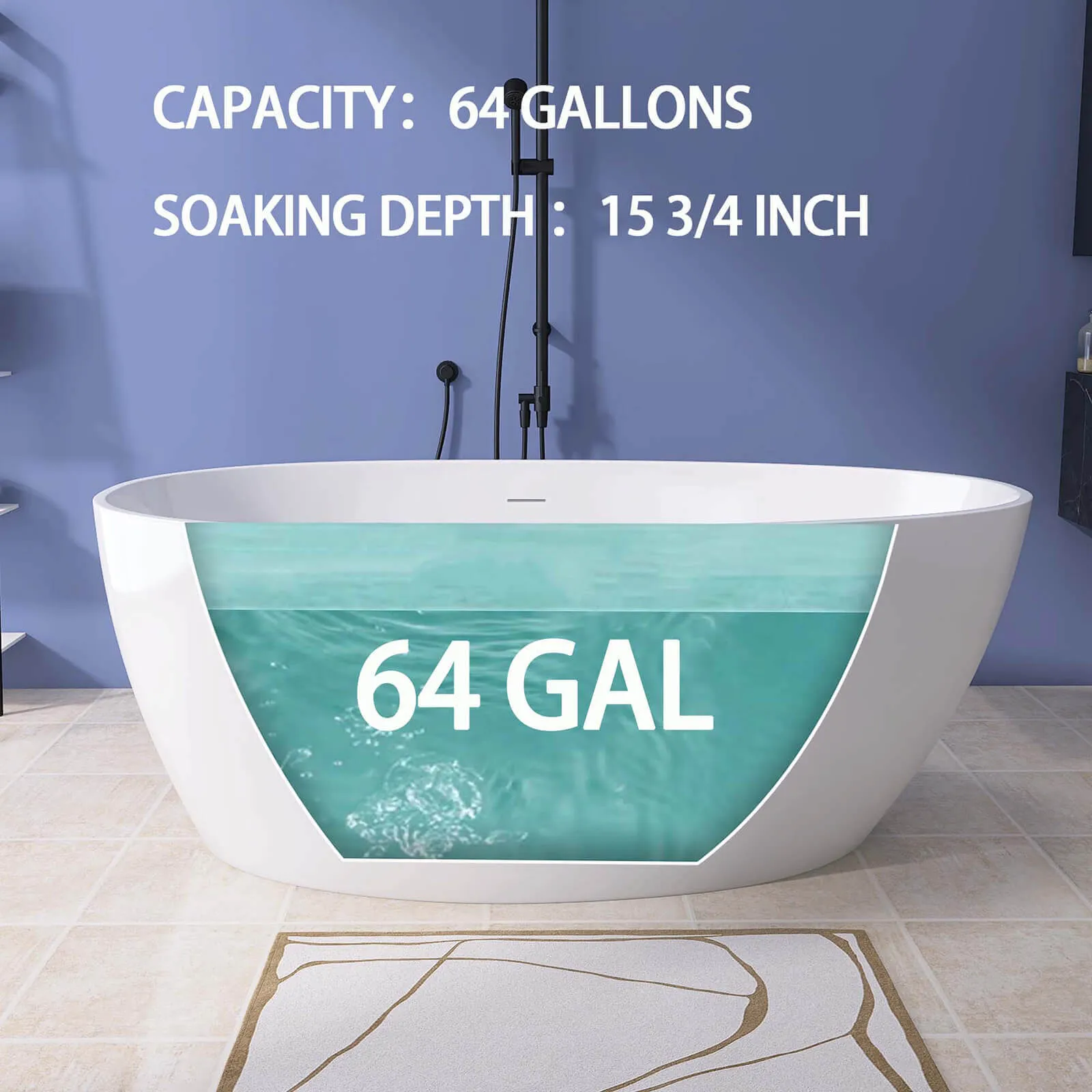 59" Insulated Acrylic Soaking Tub