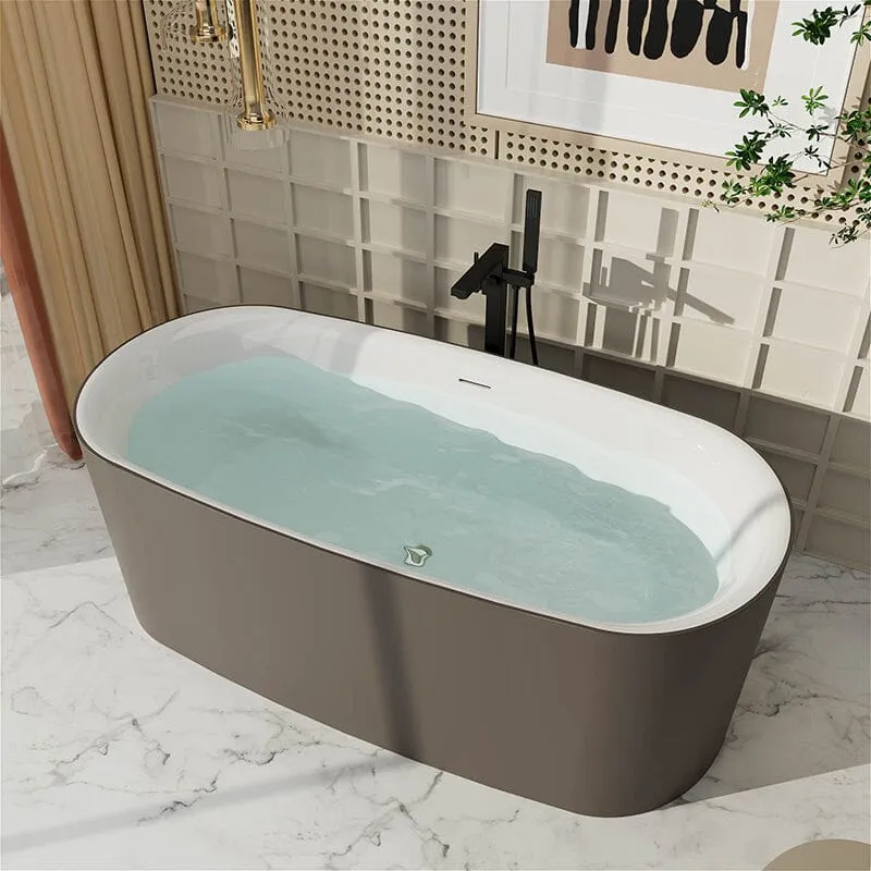 59" Oval Solid Surface Brown Soaking Bathtub, Non-toxic, Crack-resistant, Household Chemicals-Resistant