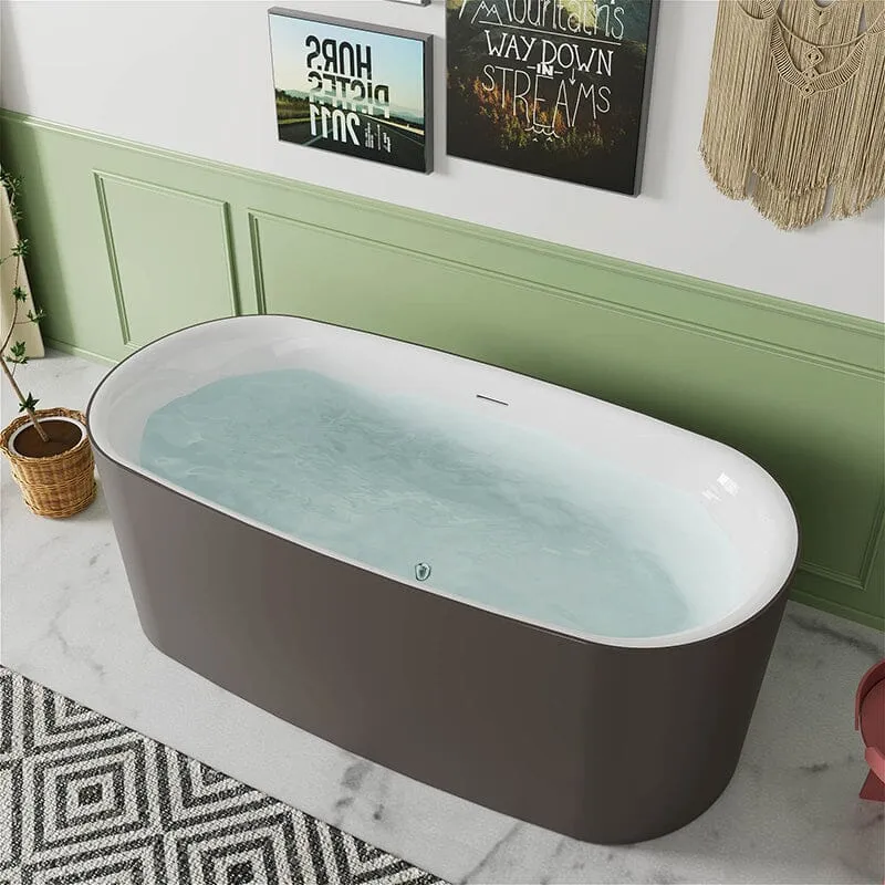 59" Oval Solid Surface Brown Soaking Bathtub, Non-toxic, Crack-resistant, Household Chemicals-Resistant