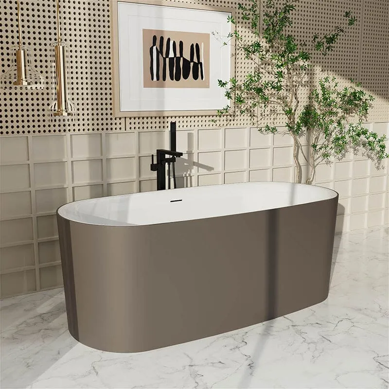 59" Oval Solid Surface Brown Soaking Bathtub, Non-toxic, Crack-resistant, Household Chemicals-Resistant