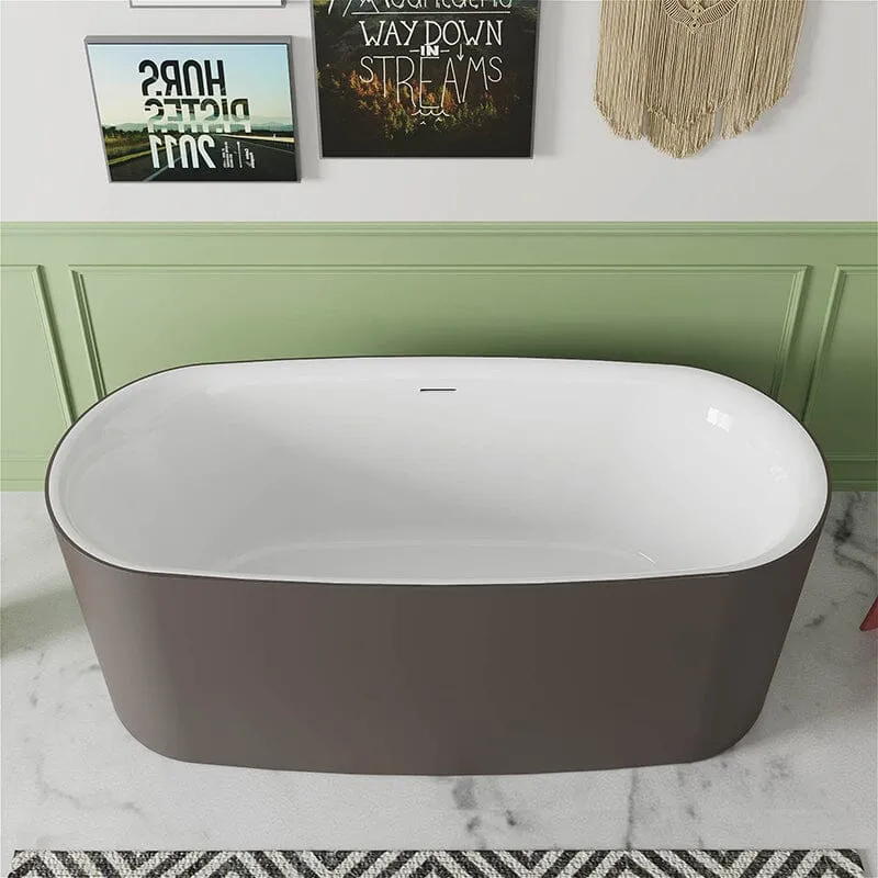 59" Oval Solid Surface Brown Soaking Bathtub, Non-toxic, Crack-resistant, Household Chemicals-Resistant