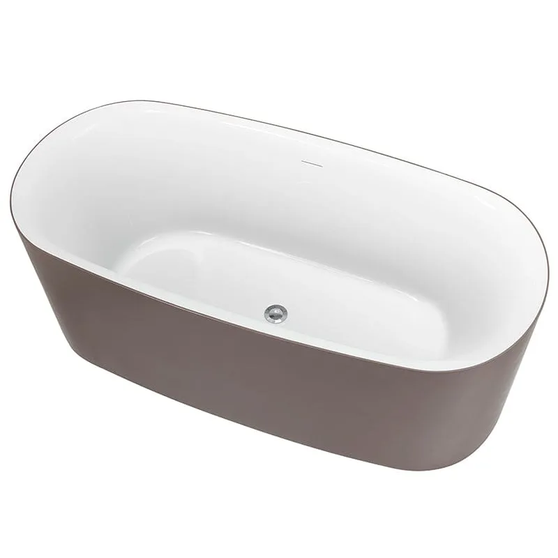 59" Oval Solid Surface Brown Soaking Bathtub, Non-toxic, Crack-resistant, Household Chemicals-Resistant