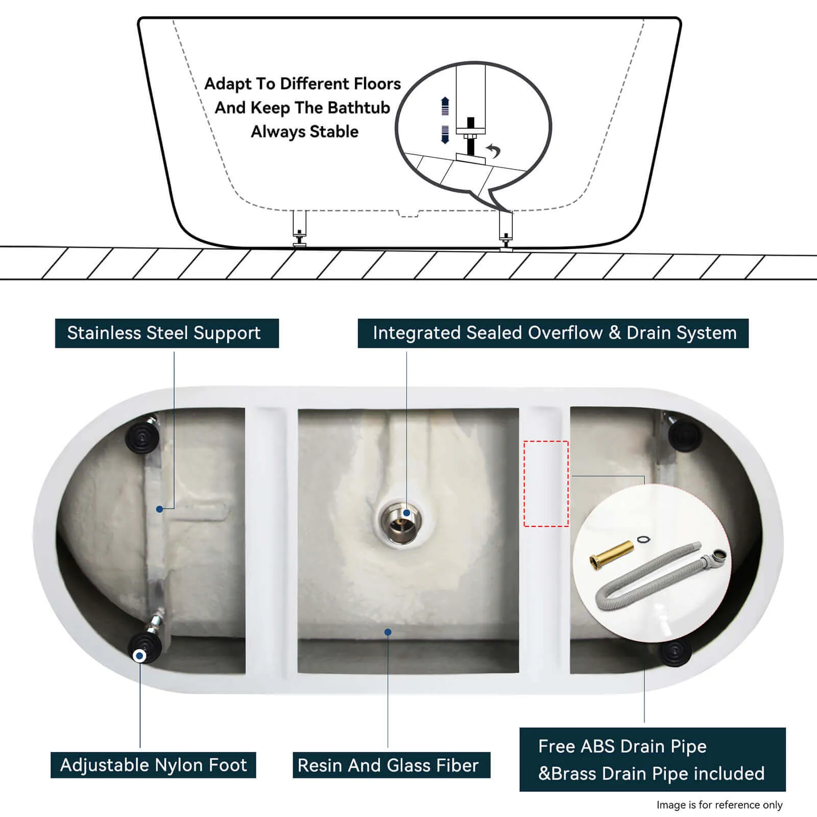 59" Small Size Acrylic Soaking Tub