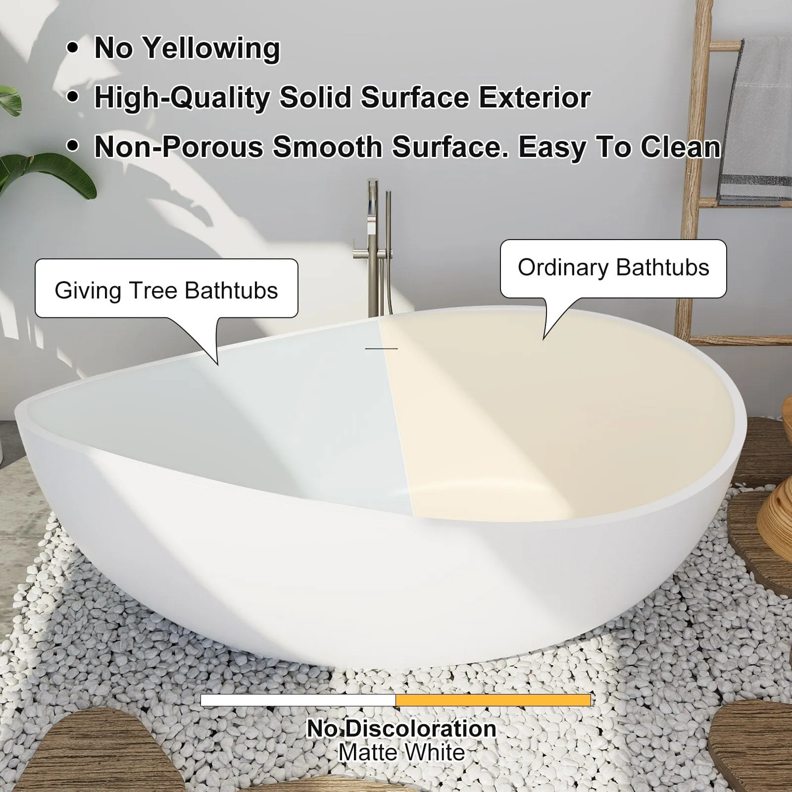 63'' Modern Wavy Curve Solid Surface Stone Resin Freestanding Soaking Bathtub