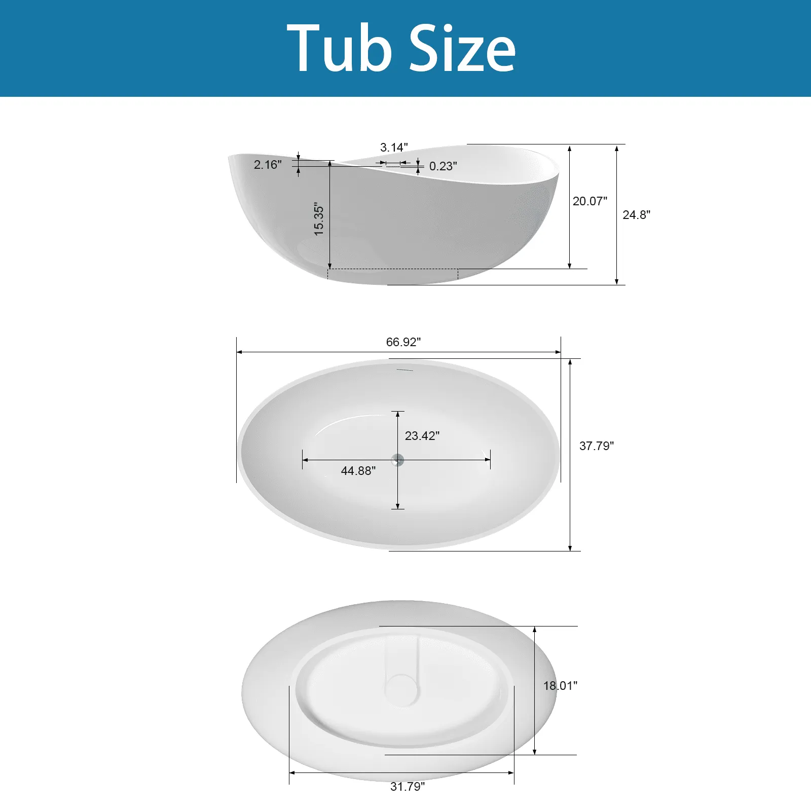 63'' Modern Wavy Curve Solid Surface Stone Resin Freestanding Soaking Bathtub