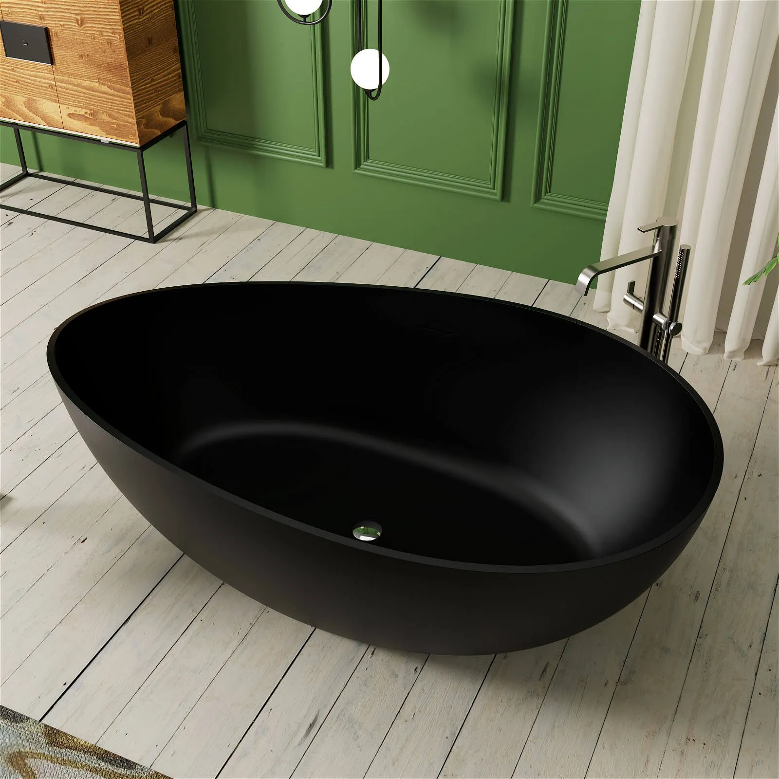 63'' Wave Shaped Freestanding Stone Resin Soaking Bathtub