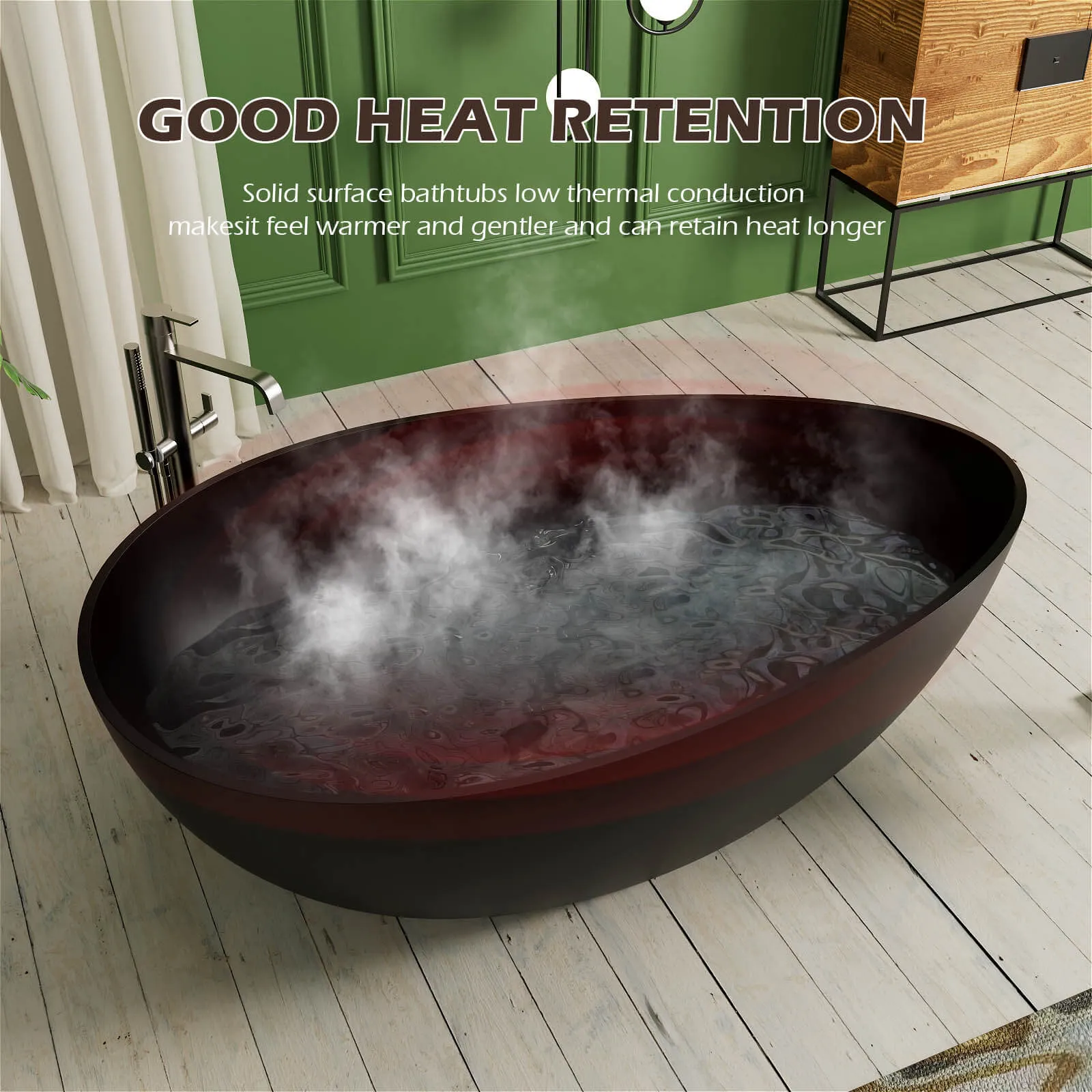 63'' Wave Shaped Freestanding Stone Resin Soaking Bathtub