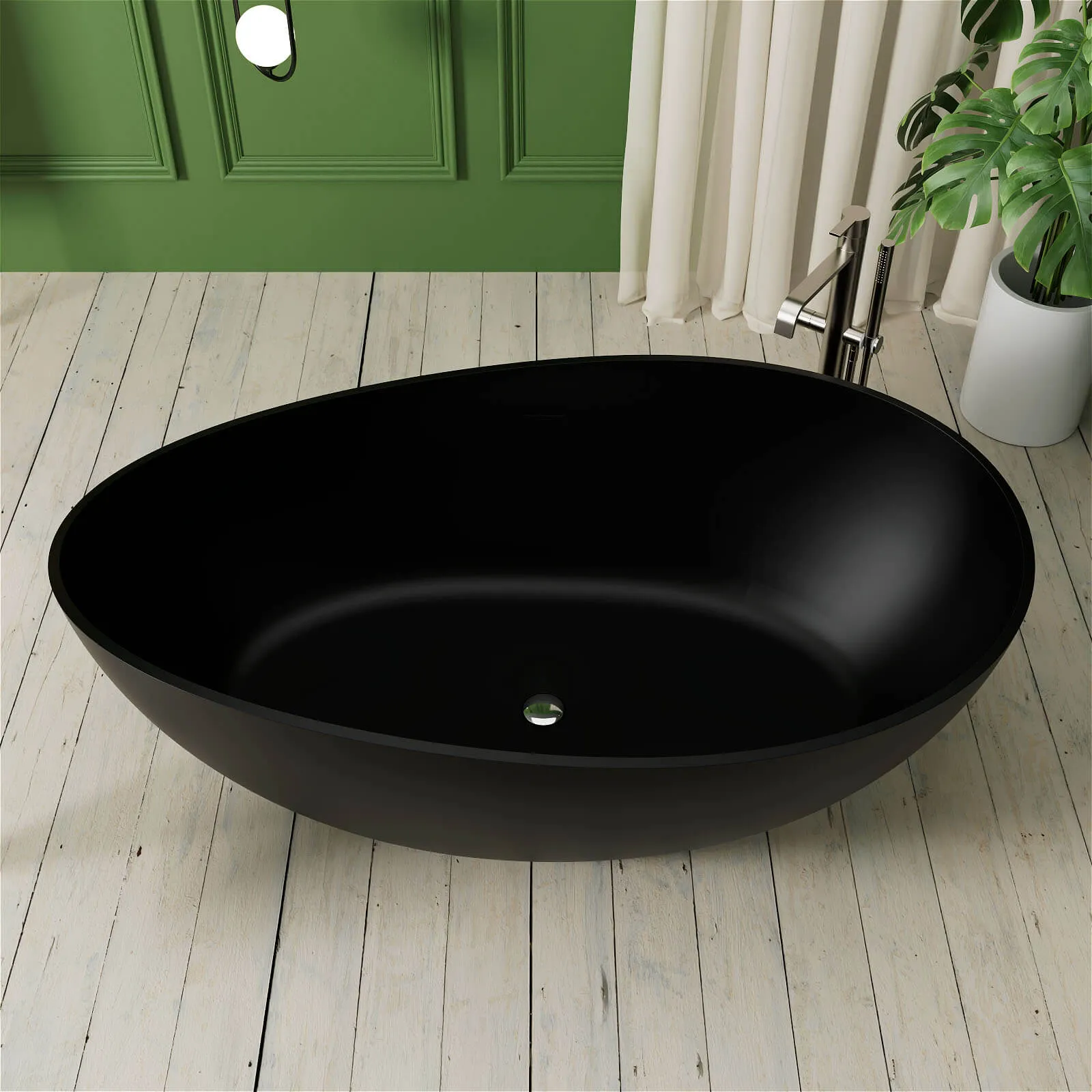 63'' Wave Shaped Freestanding Stone Resin Soaking Bathtub