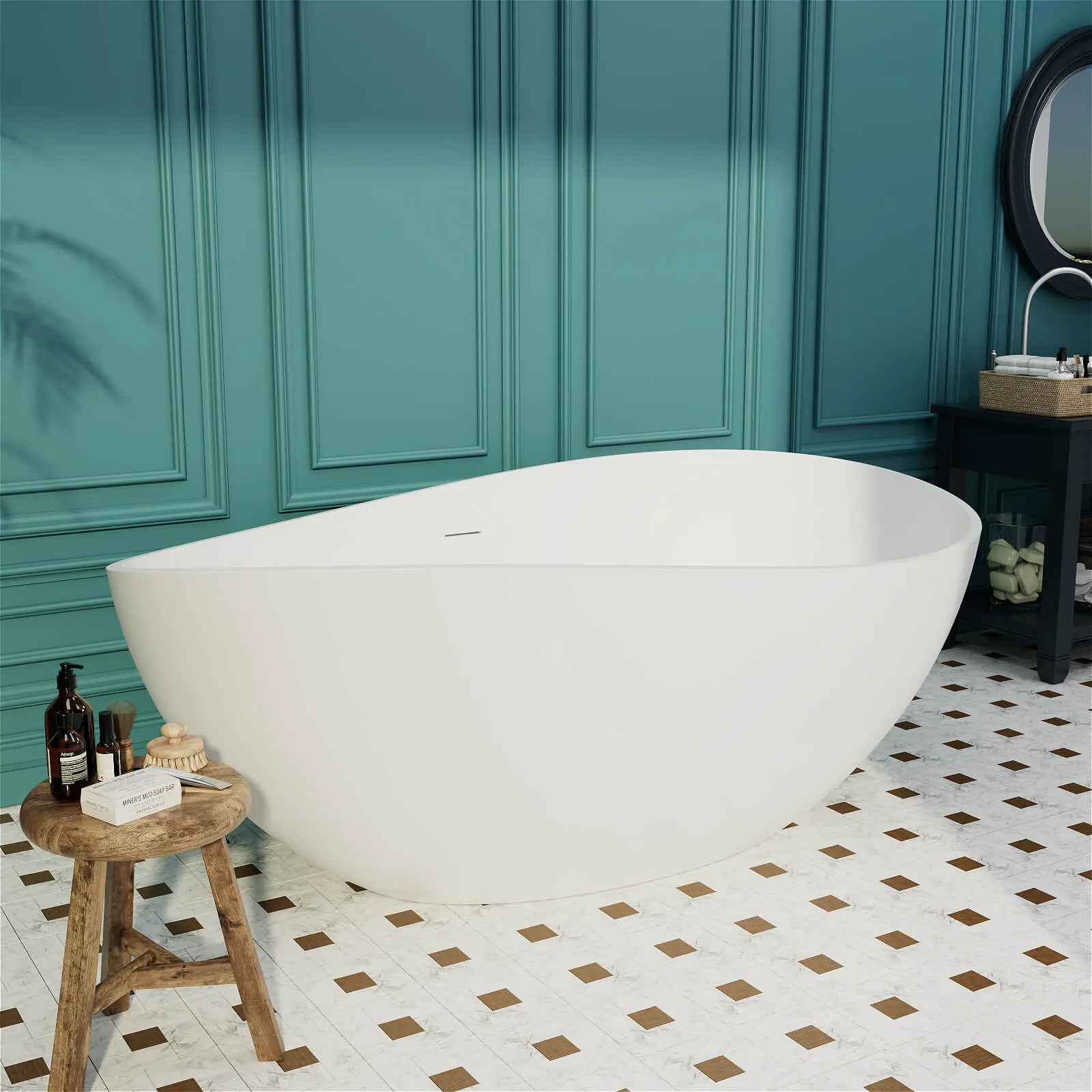 63'' Wave Shaped Freestanding Stone Resin Soaking Bathtub