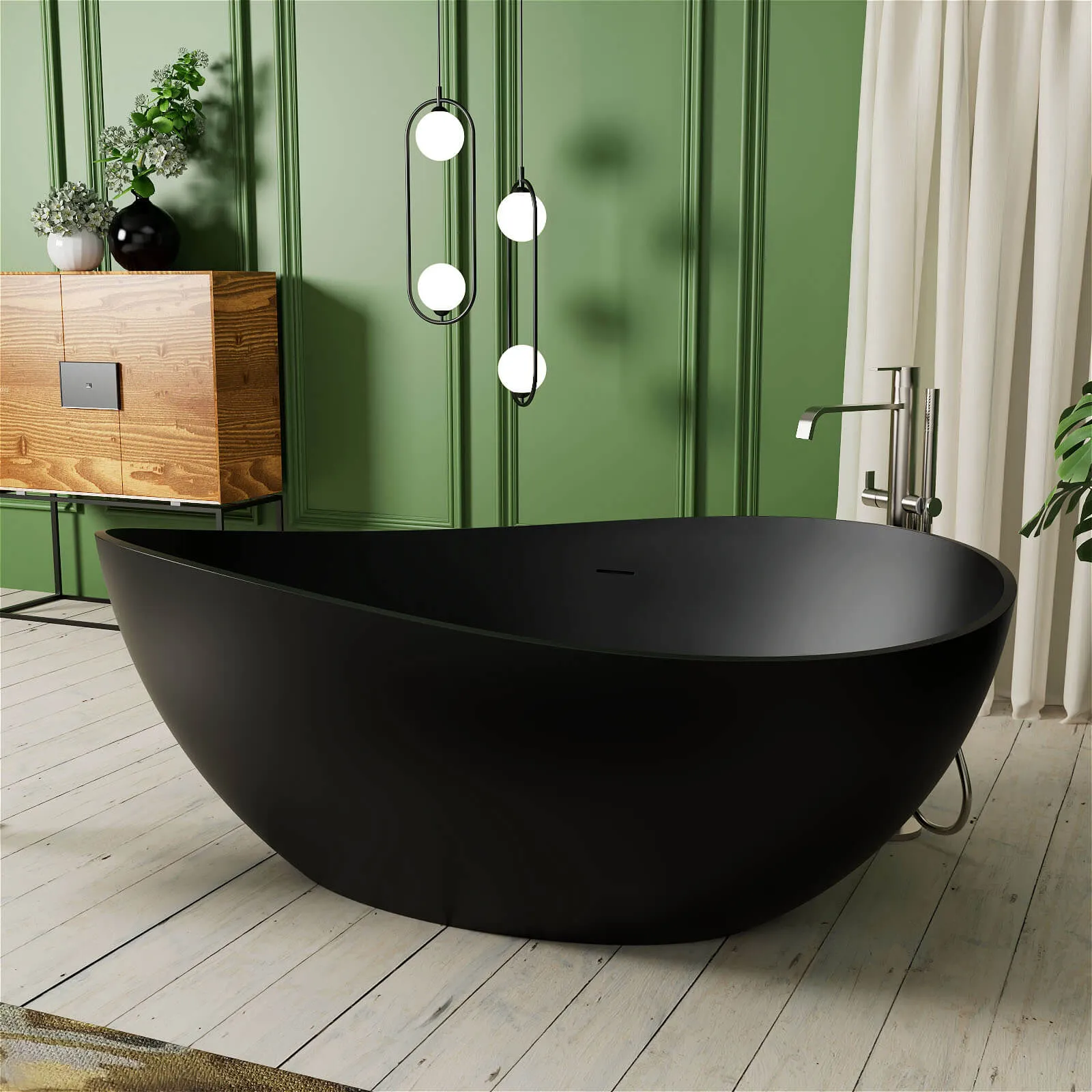 63'' Wave Shaped Freestanding Stone Resin Soaking Bathtub