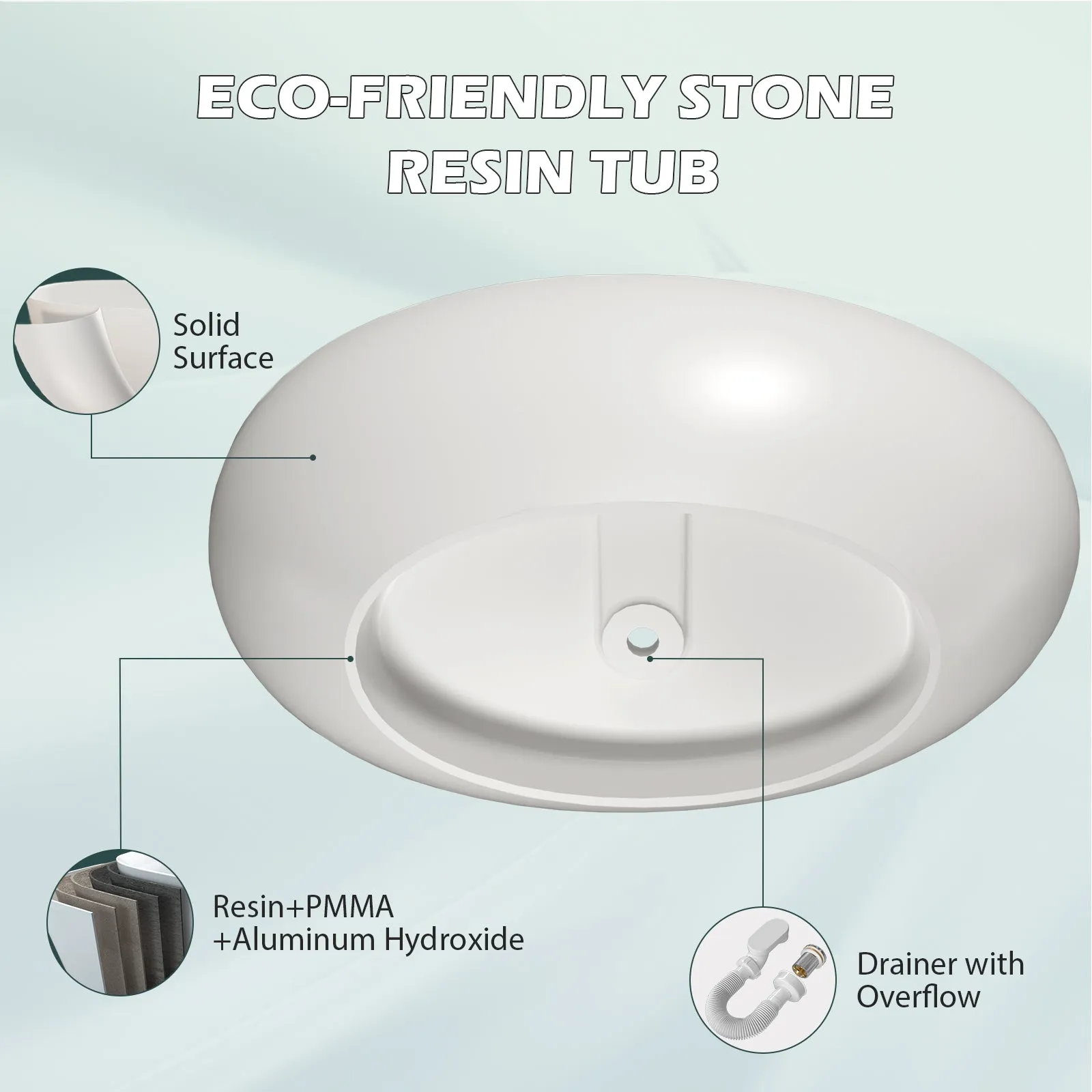 63'' Wave Shaped Freestanding Stone Resin Soaking Bathtub