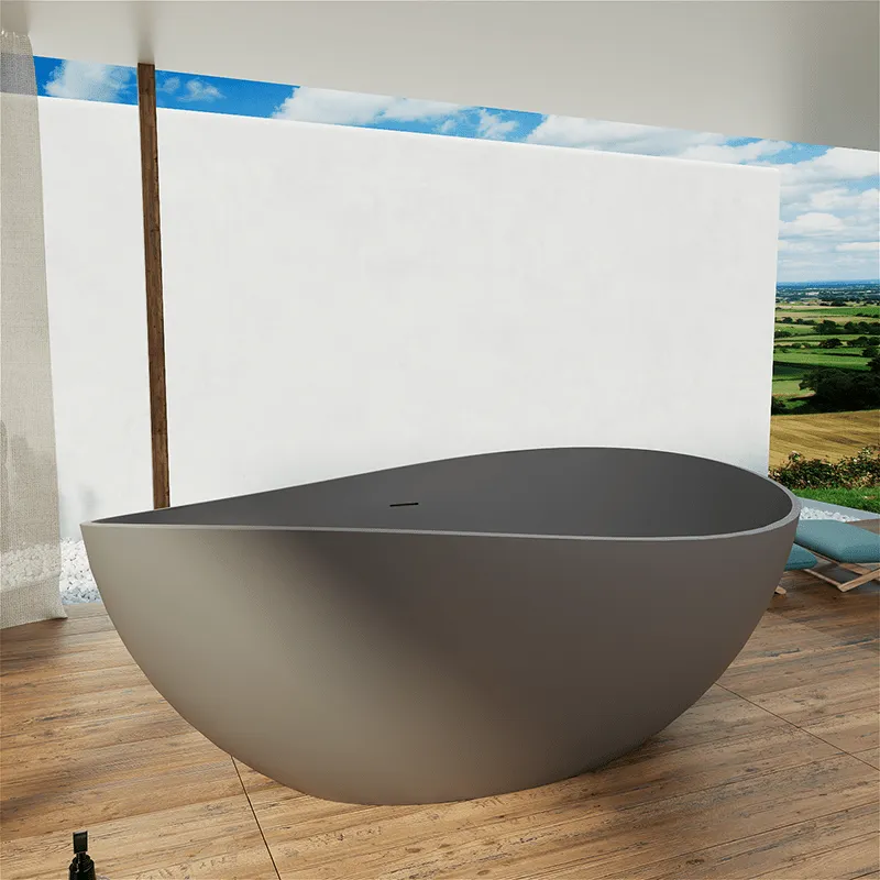 63'' Wave Shaped Freestanding Stone Resin Soaking Bathtub