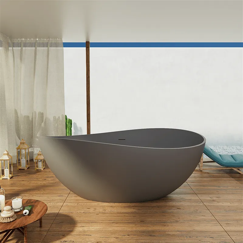 63'' Wave Shaped Freestanding Stone Resin Soaking Bathtub