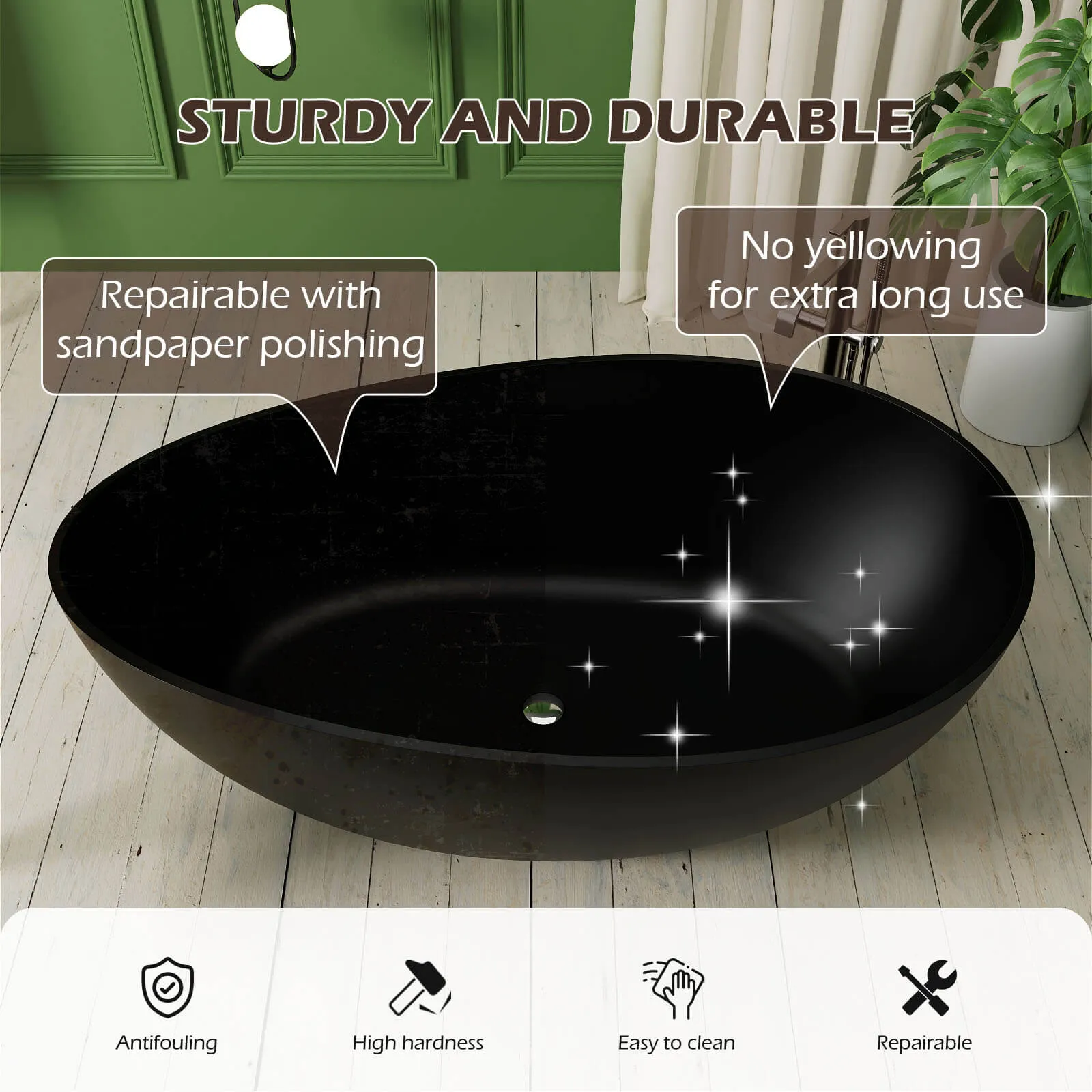 63'' Wave Shaped Freestanding Stone Resin Soaking Bathtub