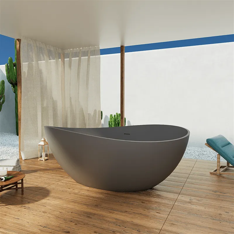 63'' Wave Shaped Freestanding Stone Resin Soaking Bathtub