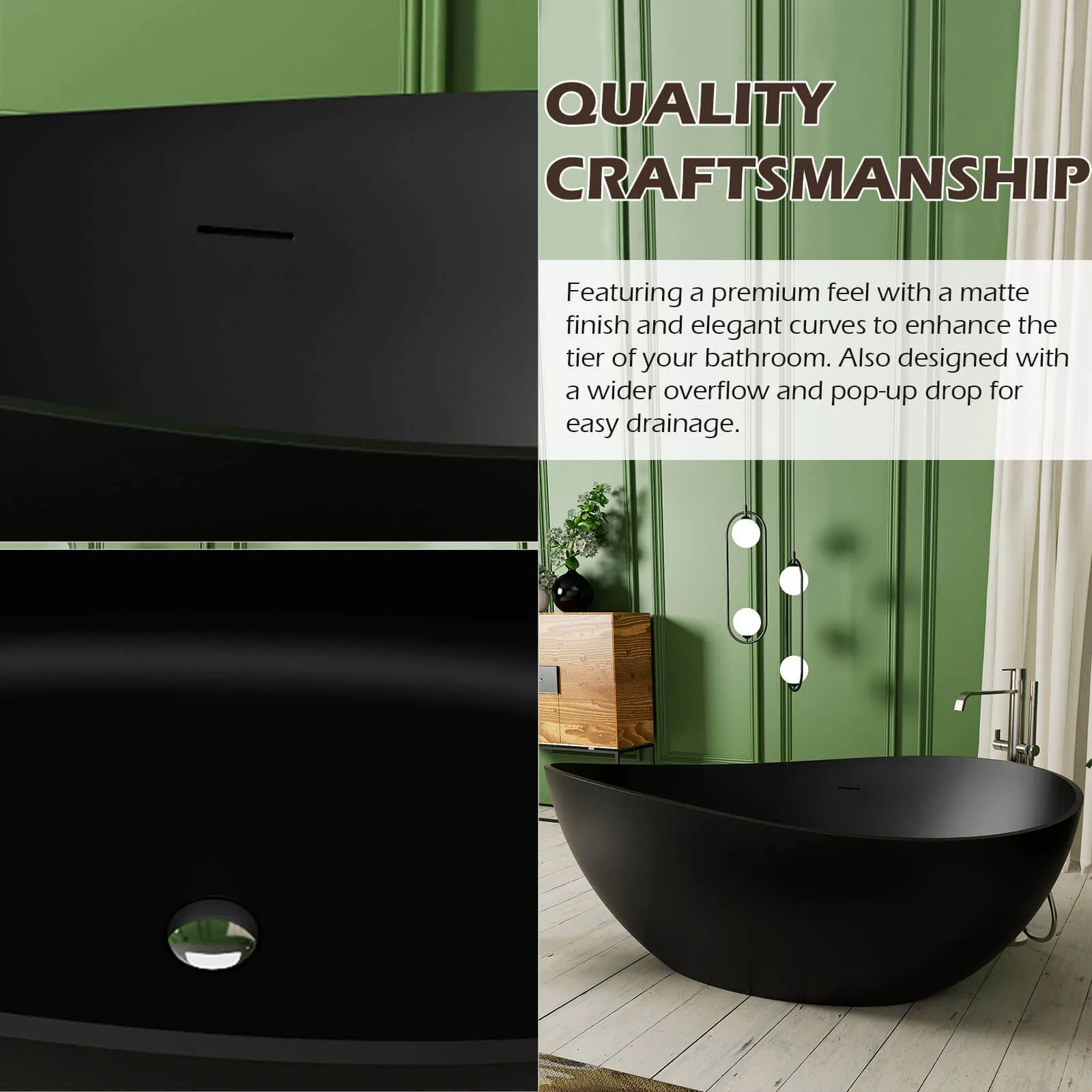 63'' Wave Shaped Freestanding Stone Resin Soaking Bathtub