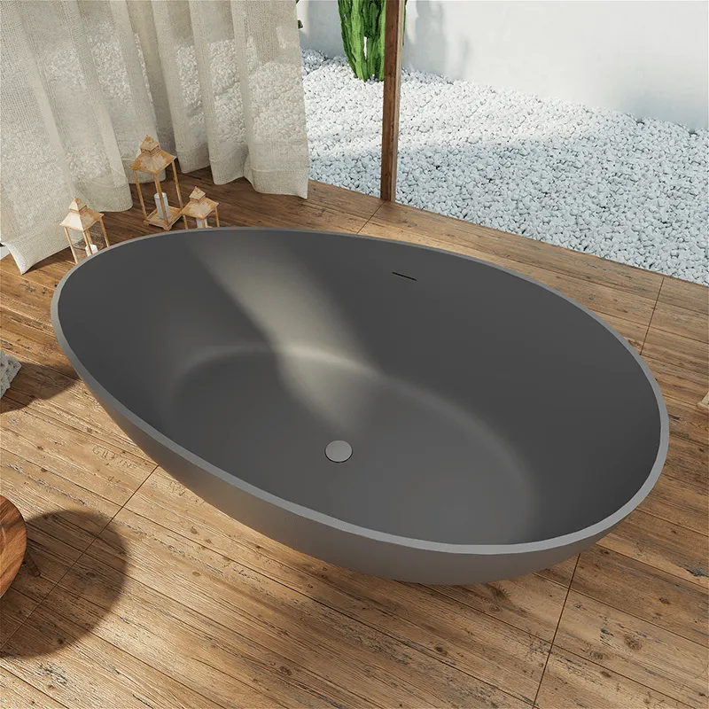 63'' Wave Shaped Freestanding Stone Resin Soaking Bathtub