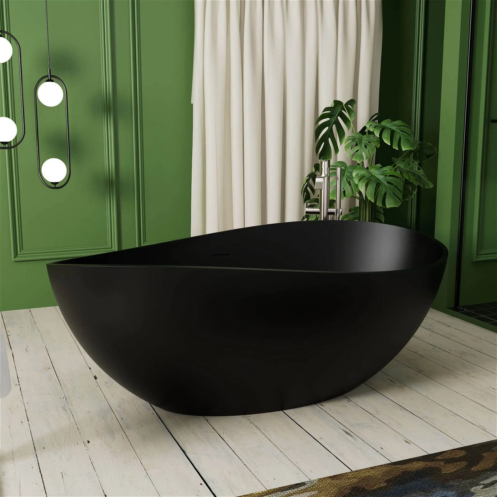 63'' Wave Shaped Freestanding Stone Resin Soaking Bathtub