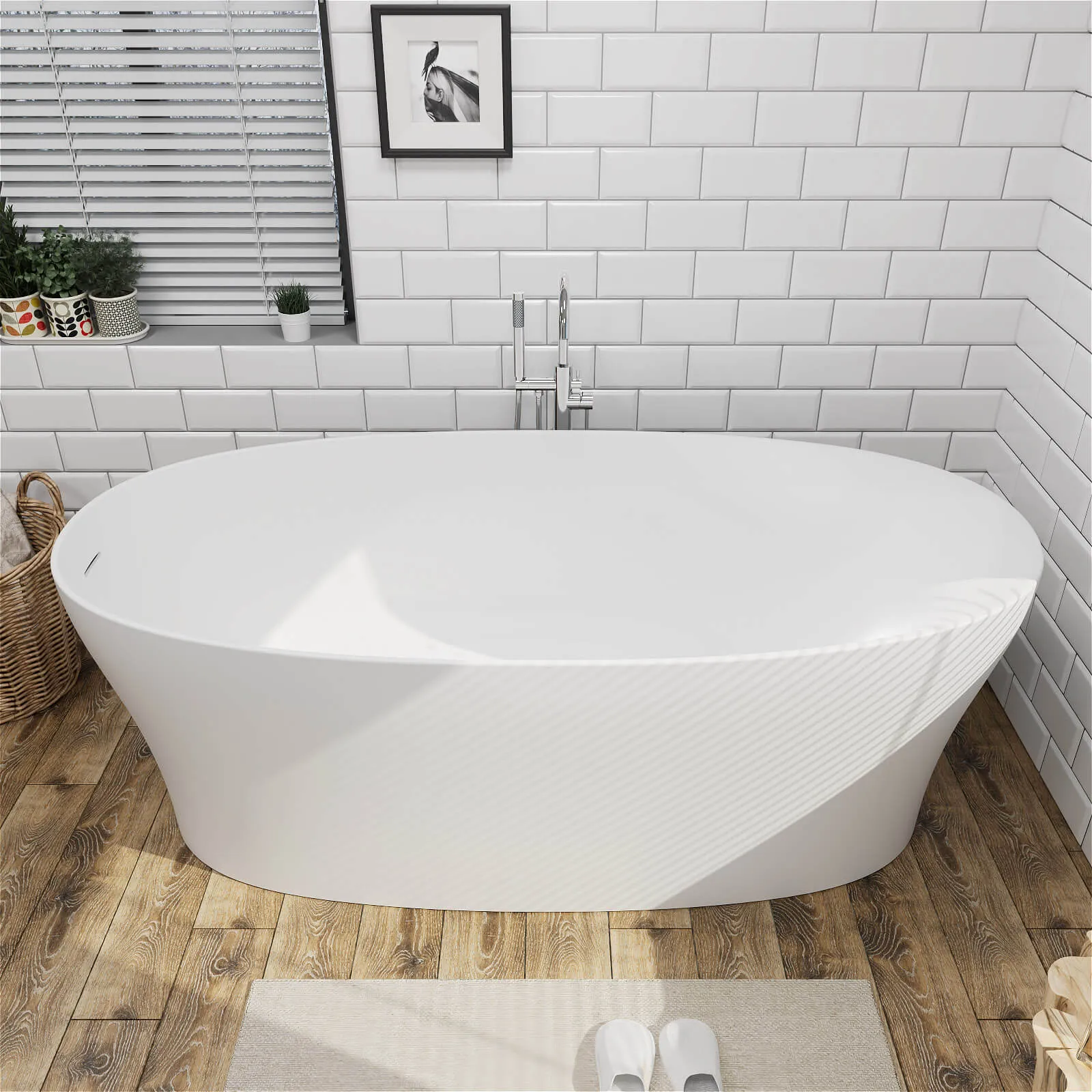 63"/67"/71'' Solid Surface Stone Resin Freestanding Soaking Bathtub Comfortable Backrest Design