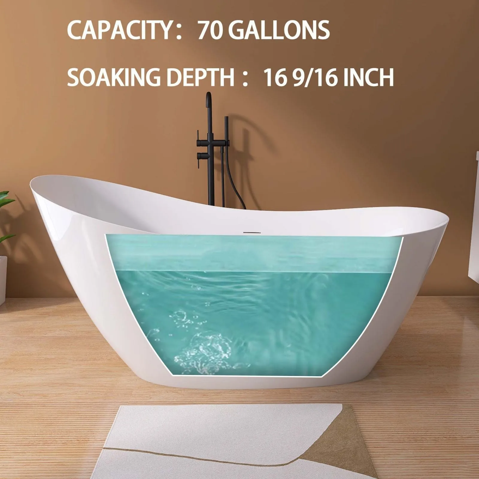 65" Acrylic Reclining Slipper Tub