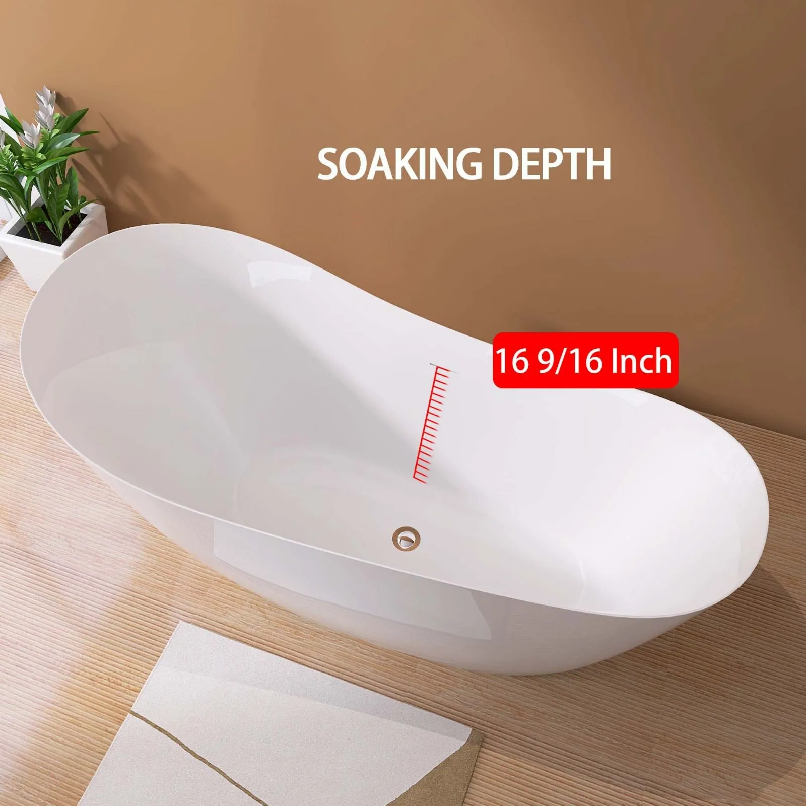 65" Acrylic Reclining Slipper Tub