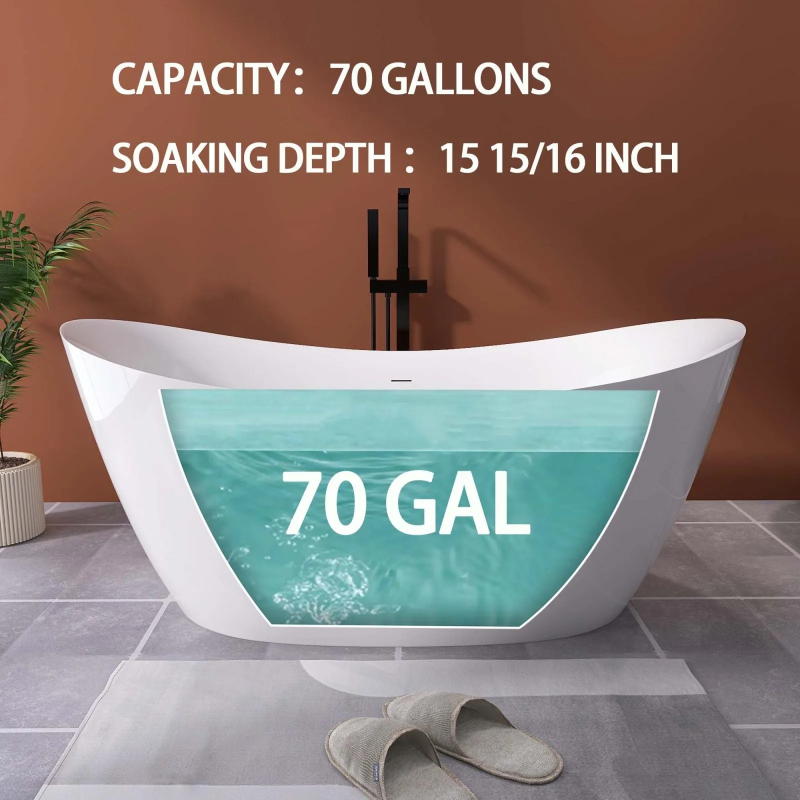 66" Insulated Double Slipper Freestanding Bathtub