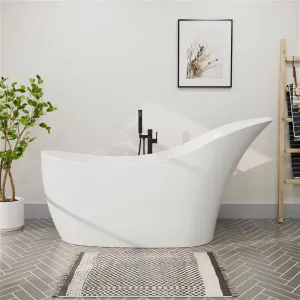 66" Stone Resin Single Slipper Bathtub Freestanding Soaking Tub with Backrest