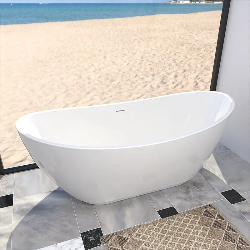 67" Acrylic Slipper Flatbottom Freestanding Soaking Bathtub