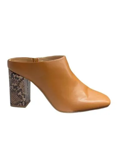 A New Day Cognac Women Paula Slip On Block Heel Mule Shoes Snake Print