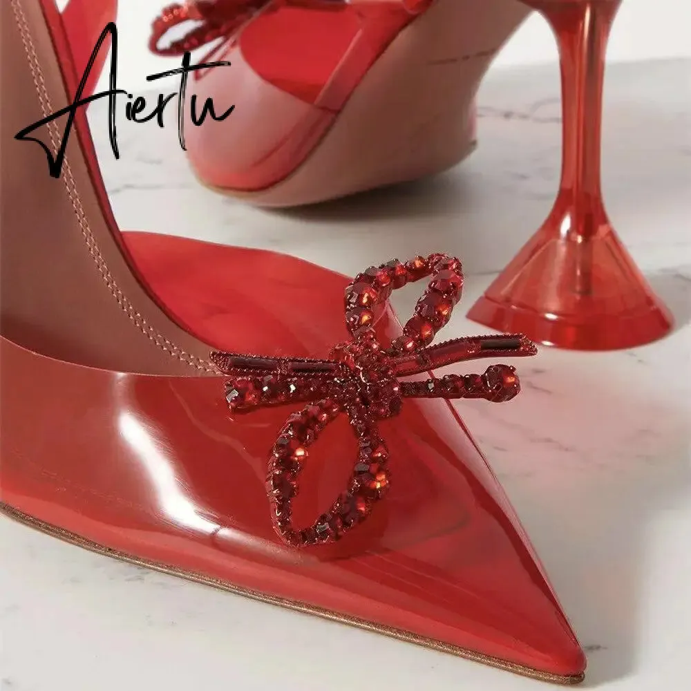 Aiertu Fashion Brand Transparent PVC Women Sandals Cup heeled Slingbacks Gladiator Sandals Crystal Bowknot Summer Office Lady Shoes