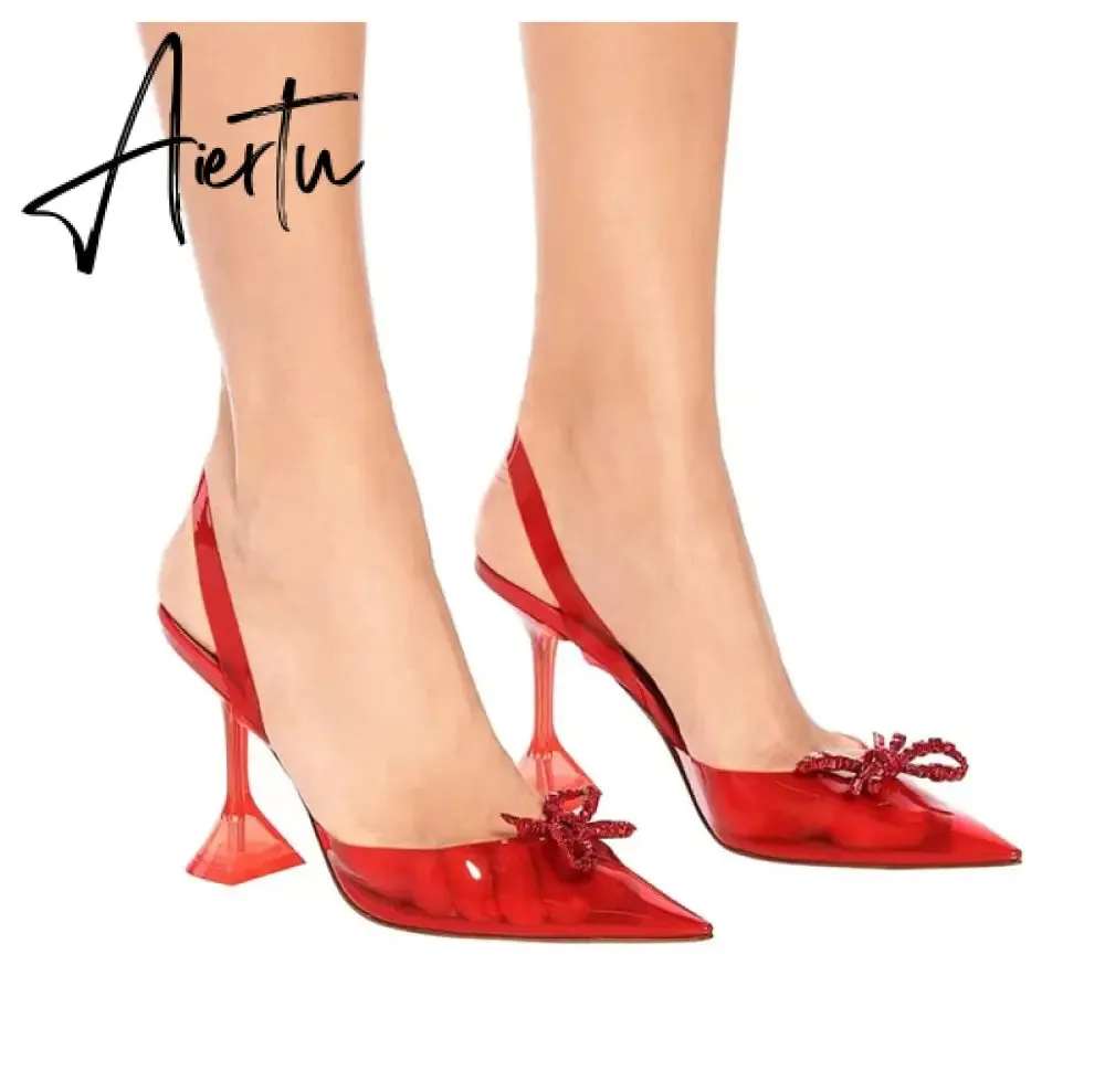 Aiertu Fashion Brand Transparent PVC Women Sandals Cup heeled Slingbacks Gladiator Sandals Crystal Bowknot Summer Office Lady Shoes